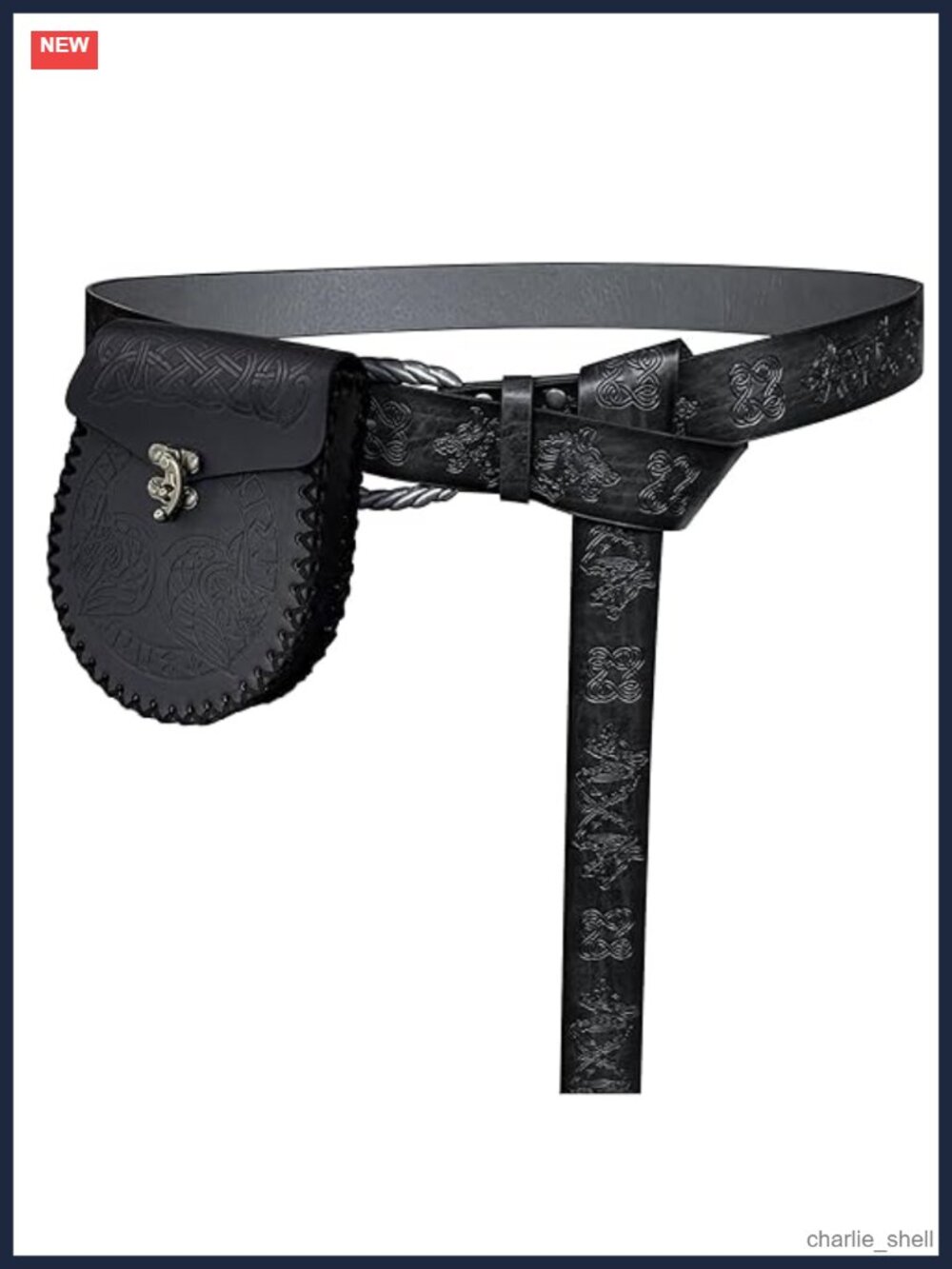 Medieval Embossed Faux Leather Belt & Pouch Set LARP Renaissance